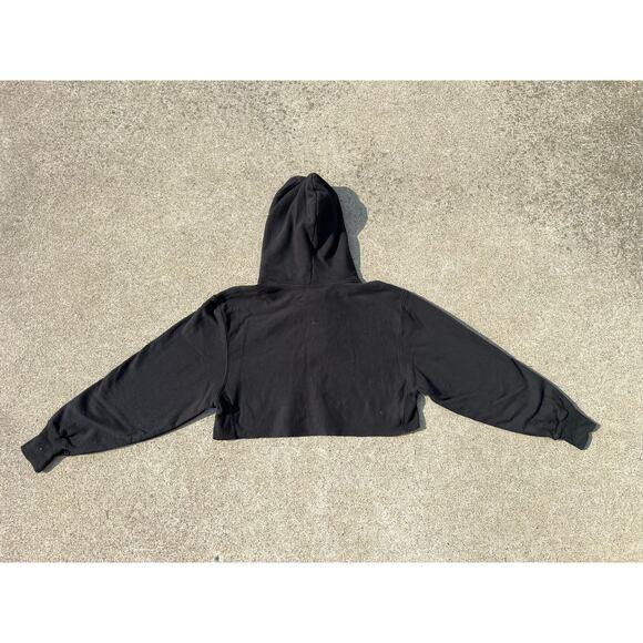 Champion Sweatshirt Women Size Small Black Reverse Weave Embroidered Hooded Crop - Picture 5 of 5